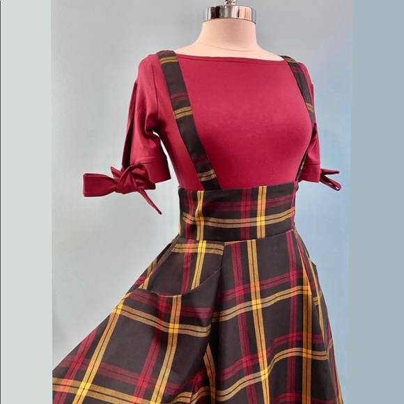 Collectif Dresses & Skirts - Checked Skirt with Suspenders